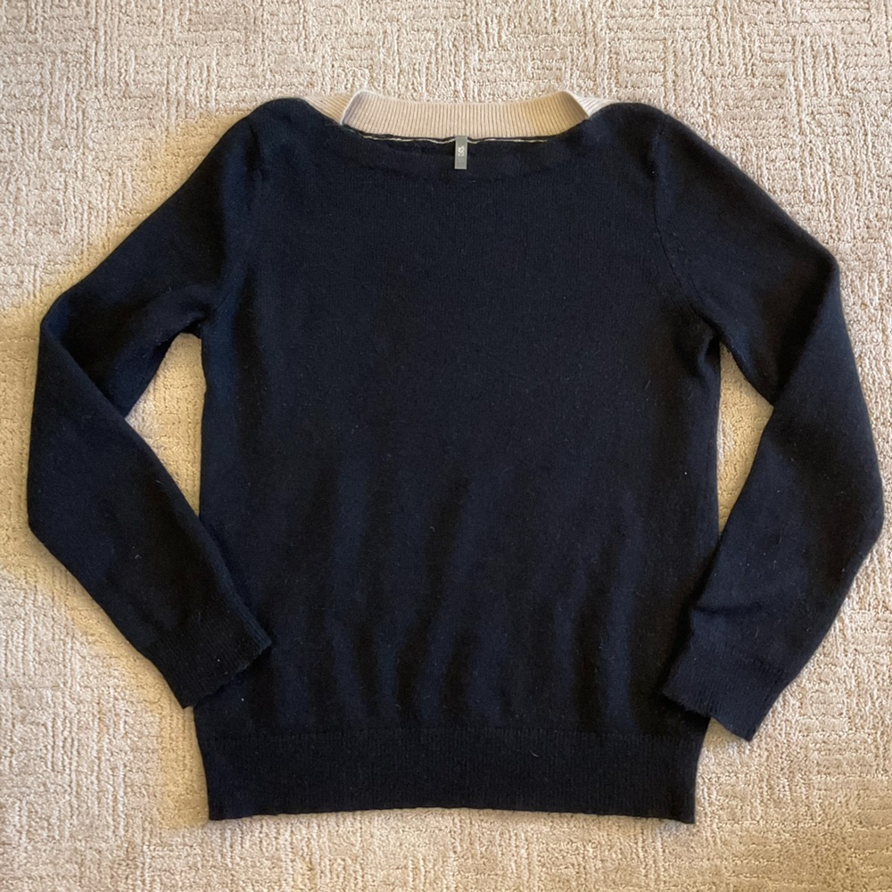 🖤⚡️GAP Pure Women Angora Rabbit Hair Blend Black w Beige Crew Neck Sweater M